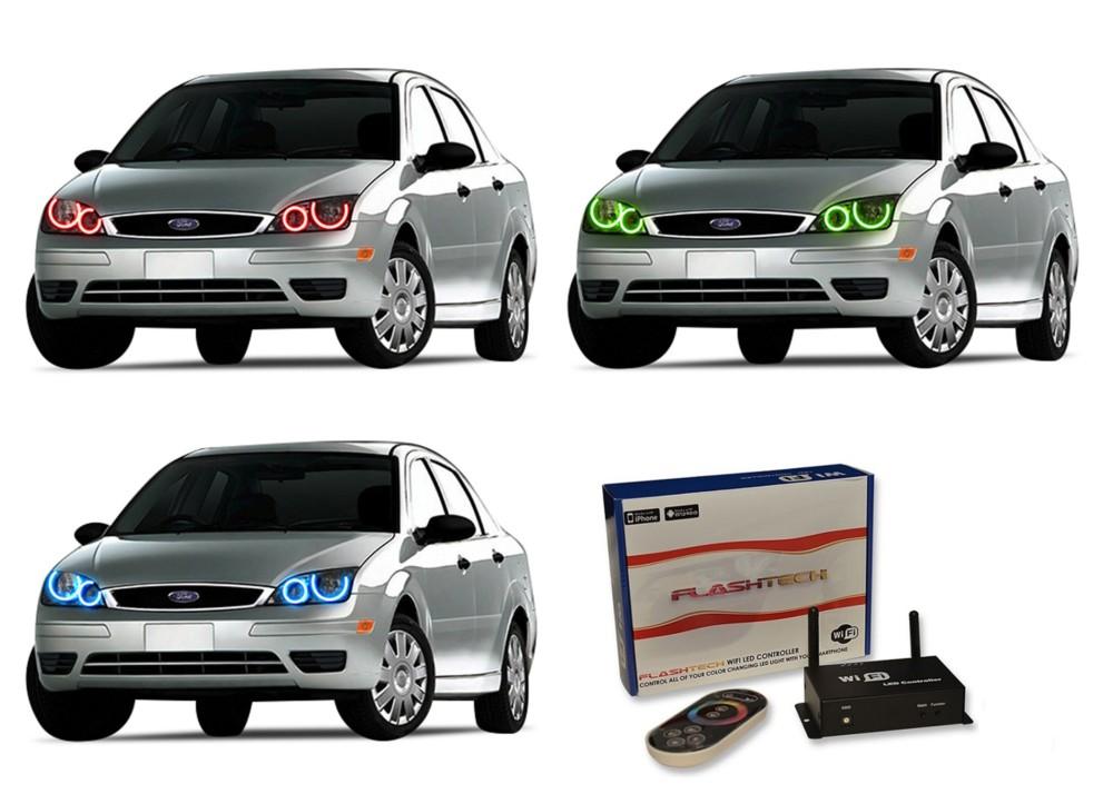 Ford-Focus-2005, 2006, 2007-LED-Halo-Headlights-RGB-WiFi Remote-FO-FC0507-V3HWI