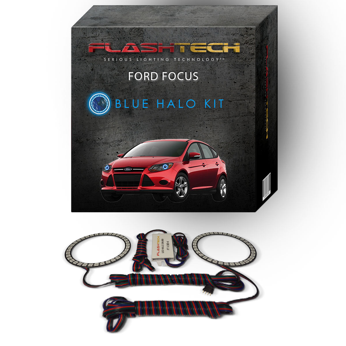 Ford-Focus-2012, 2013, 2014, 2015-LED-Halo-Headlights-RGB-Bluetooth RF Remote-FO-FC1215-V3HBTRF