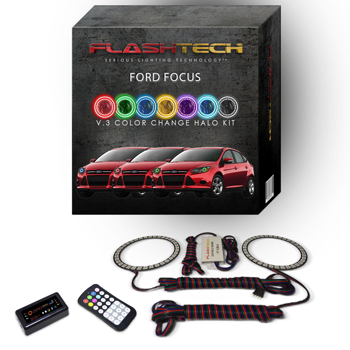 Ford-Focus-2012, 2013, 2014, 2015-LED-Halo-Headlights-RGB-RF Remote-FO-FC1215-V3HRF