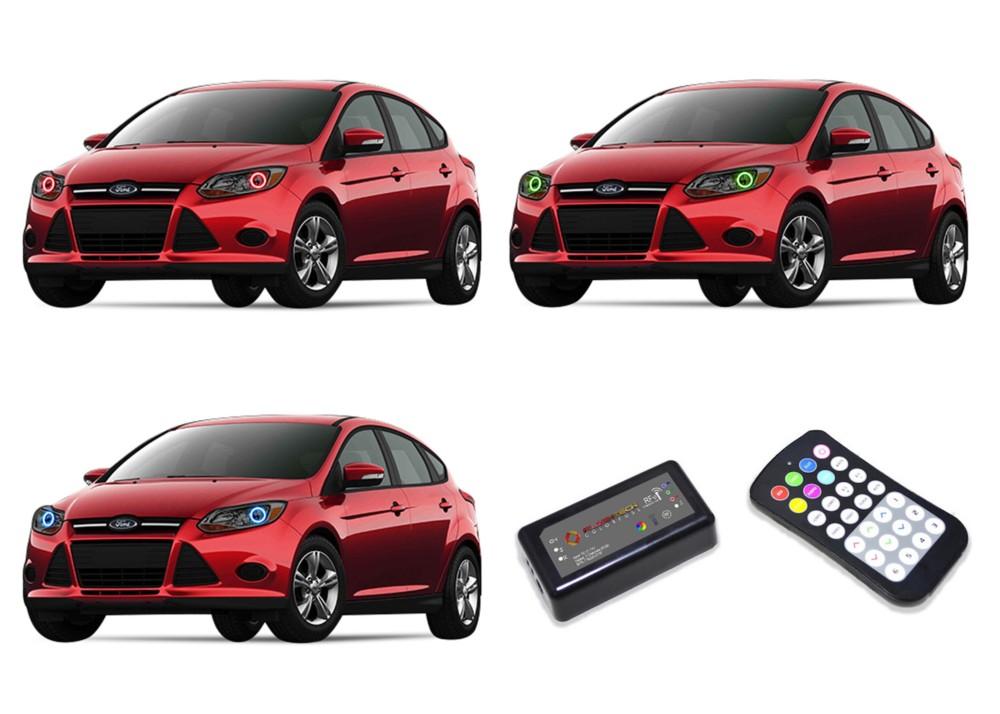 Ford-Focus-2012, 2013, 2014, 2015-LED-Halo-Headlights-RGB-Colorfuse RF Remote-FO-FC1215-V3HCFRF