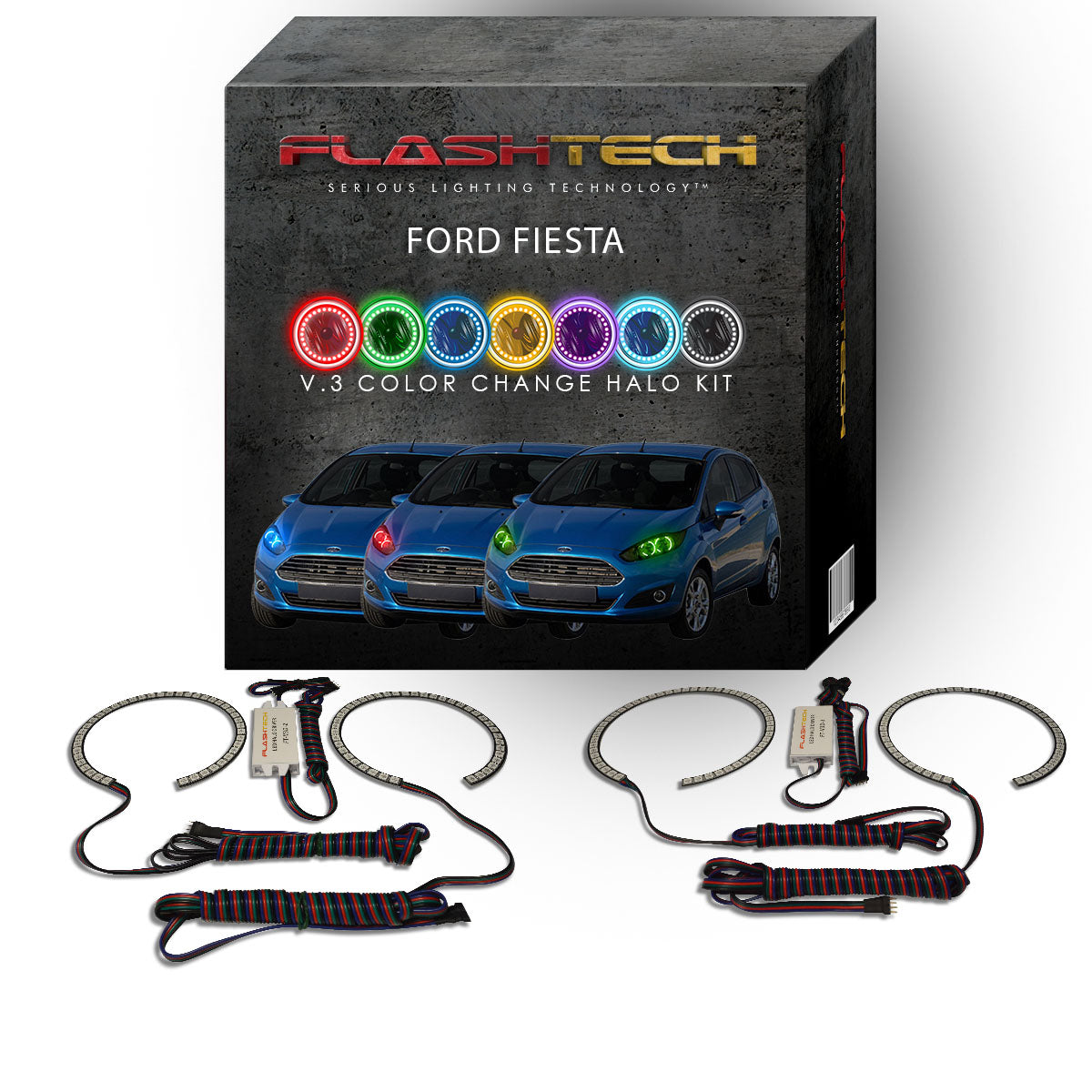 Ford-Fiesta-2011, 2012, 2013-LED-Halo-Headlights-RGB-No Remote-FO-FI1113-V3H