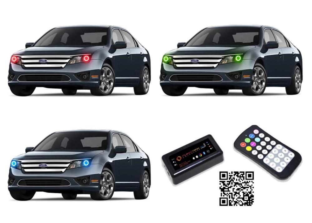 Ford-Fusion-2010, 2011, 2012-LED-Halo-Headlights-RGB-Bluetooth RF Remote-FO-FU1012-V3HBTRF
