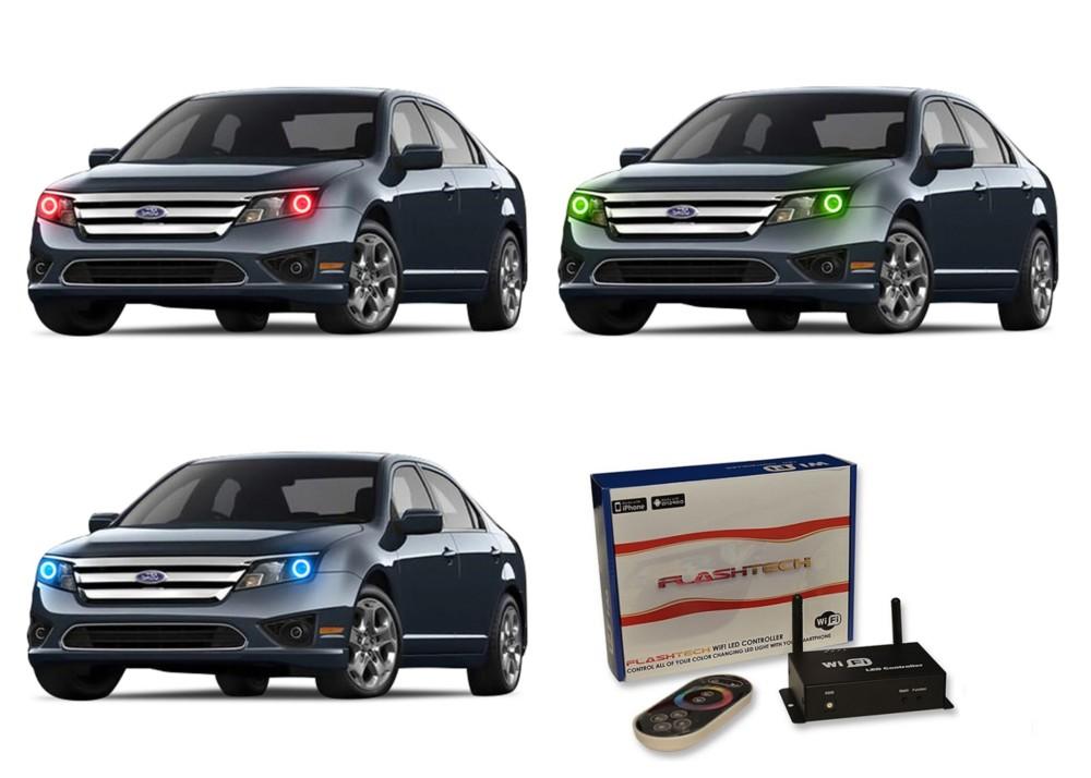 Ford-Fusion-2010, 2011, 2012-LED-Halo-Headlights-RGB-WiFi Remote-FO-FU1012-V3HWI