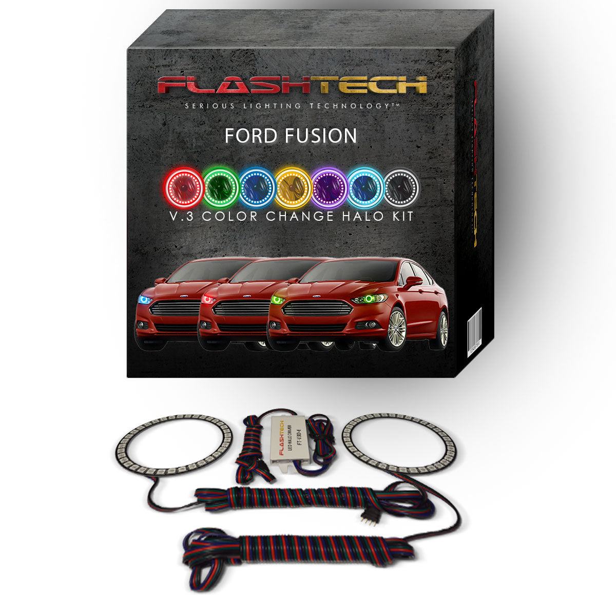 Ford-Fusion-2013, 2014, 2015, 2016-LED-Halo-Headlights-RGB-No Remote-FO-FU1316-V3H