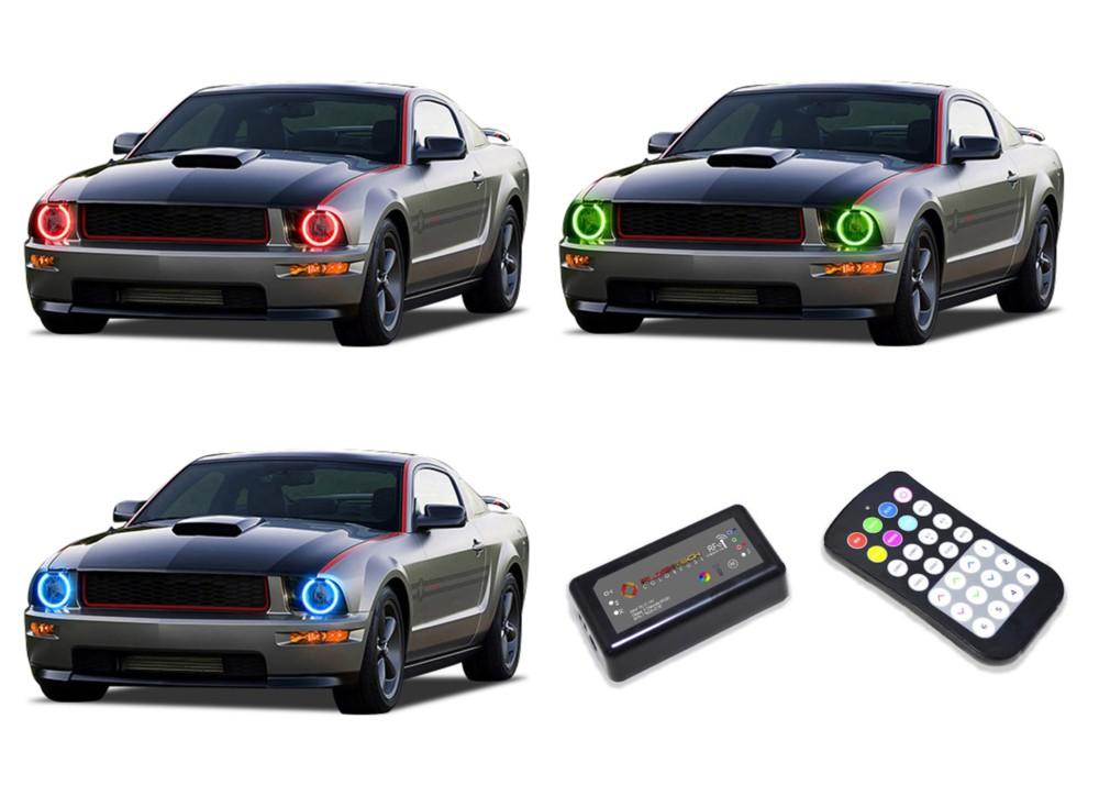 Ford-Mustang-2005, 2006, 2007, 2008, 2009-LED-Halo-Headlights-RGB-Colorfuse RF Remote-FO-MU0509-V3HCFRF