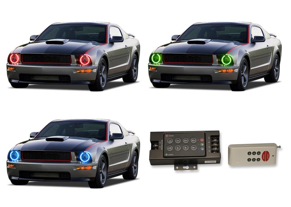Ford-Mustang-2005, 2006, 2007, 2008, 2009-LED-Halo-Headlights-RGB-RF Remote-FO-MU0509-V3HRF