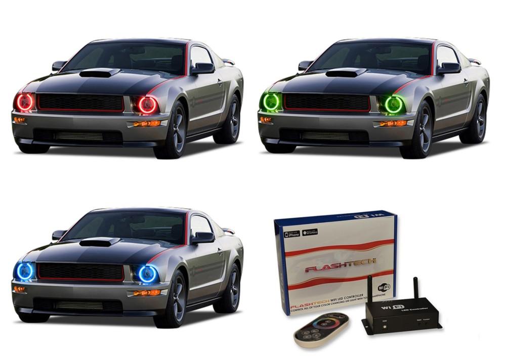 Ford-Mustang-2005, 2006, 2007, 2008, 2009-LED-Halo-Headlights-RGB-WiFi Remote-FO-MU0509-V3HWI