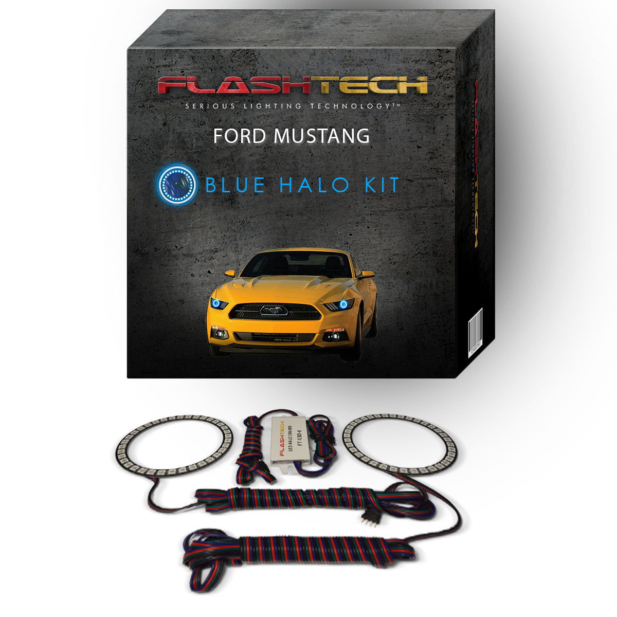 Ford-Mustang-2015, 2016, 2017-LED-Halo-Headlights-RGB-No Remote-FO-MU1516-V3H