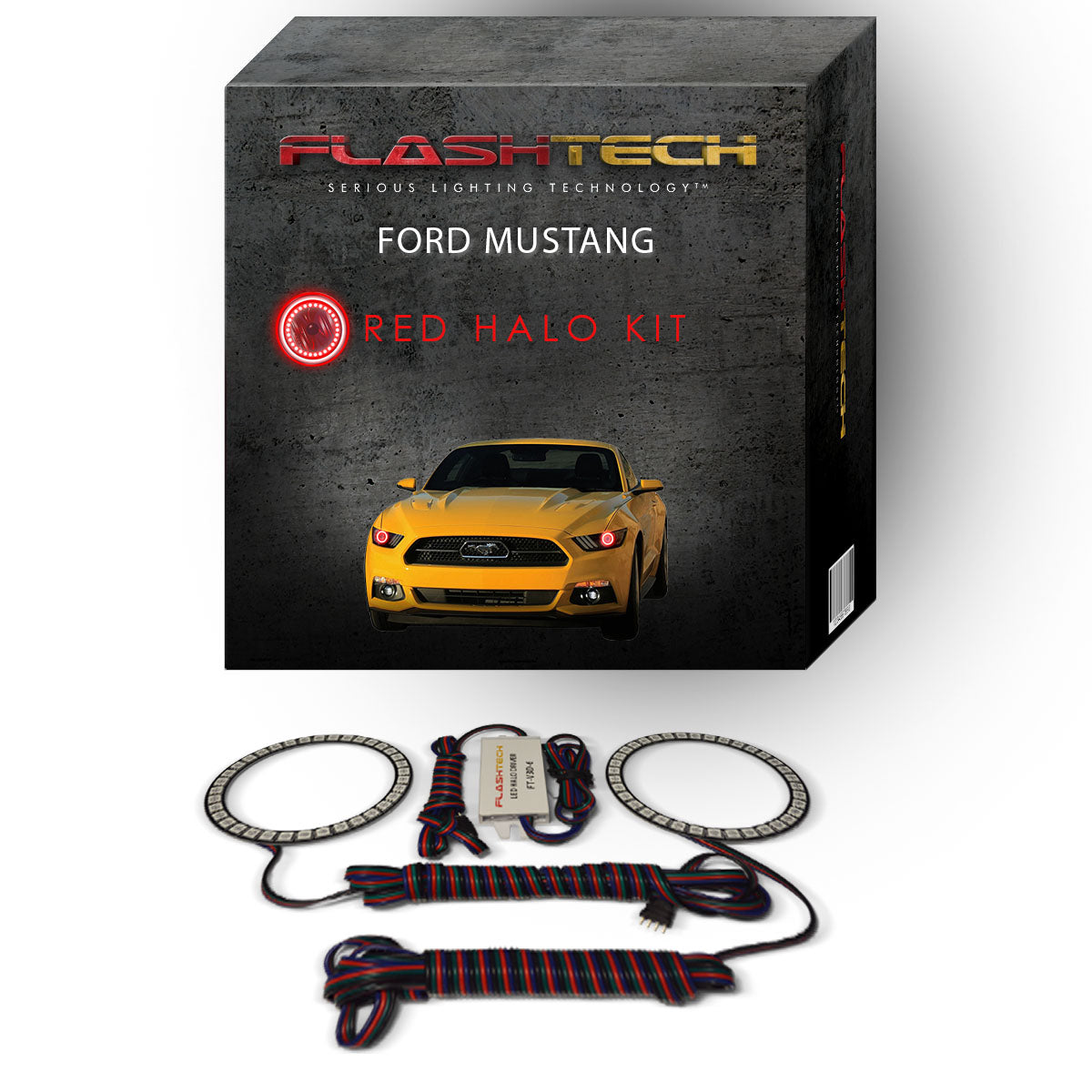 Ford-Mustang-2015, 2016, 2017-LED-Halo-Headlights-RGB-Bluetooth RF Remote-FO-MU1516-V3HBTRF