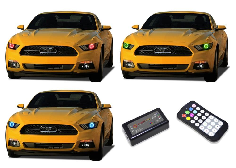 Ford-Mustang-2015, 2016, 2017-LED-Halo-Headlights-RGB-Colorfuse RF Remote-FO-MU1516-V3HCFRF