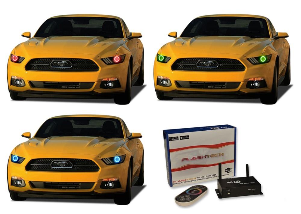 Ford-Mustang-2015, 2016, 2017-LED-Halo-Headlights-RGB-WiFi Remote-FO-MU1516-V3HWI