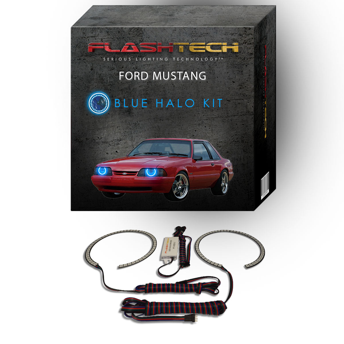 Ford-Mustang-1987, 1988, 1989, 1990, 1991, 1993-LED-Halo-Headlights-RGB-No Remote-FO-MU8793-V3H
