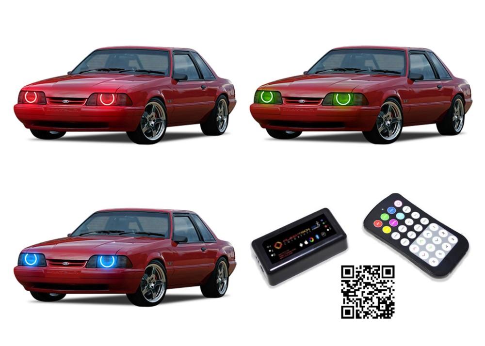 Ford-Mustang-1987, 1988, 1989, 1990, 1991, 1993-LED-Halo-Headlights-RGB-Bluetooth RF Remote-FO-MU8793-V3HBTRF