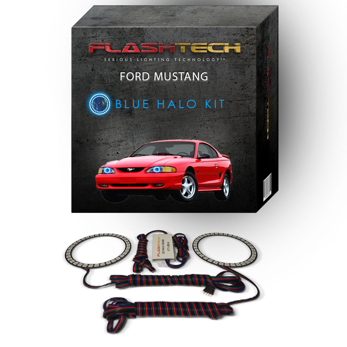 Ford-Mustang-1994, 1995, 1996, 1997, 1998-LED-Halo-Headlights-RGB-No Remote-FO-MU9498-V3H