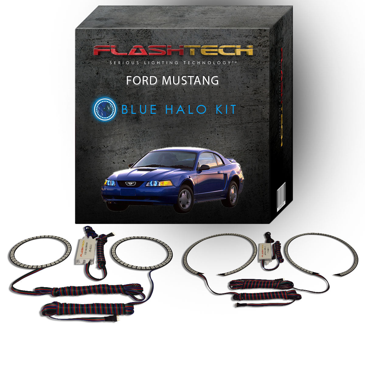 Ford-Mustang-1999, 2000, 2001, 2002, 2003, 2004-LED-Halo-Headlights-RGB-No Remote-FO-MU9904-V3H