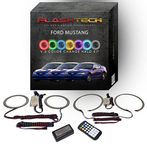 Ford-Mustang-1999, 2000, 2001, 2002, 2003, 2004-LED-Halo-Headlights-RGB-Bluetooth RF Remote-FO-MU9904-V3HBTRF