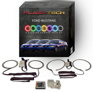 Ford-Mustang-1999, 2000, 2001, 2002, 2003, 2004-LED-Halo-Headlights-RGB-Bluetooth RF Remote-FO-MU9904-V3HBTRF