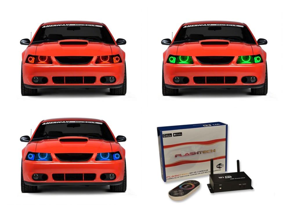 Ford-Mustang-1999, 2000, 2001, 2002, 2003, 2004-LED-Halo-Headlights-RGB-WiFi Remote-FO-MU9904-V3HWI