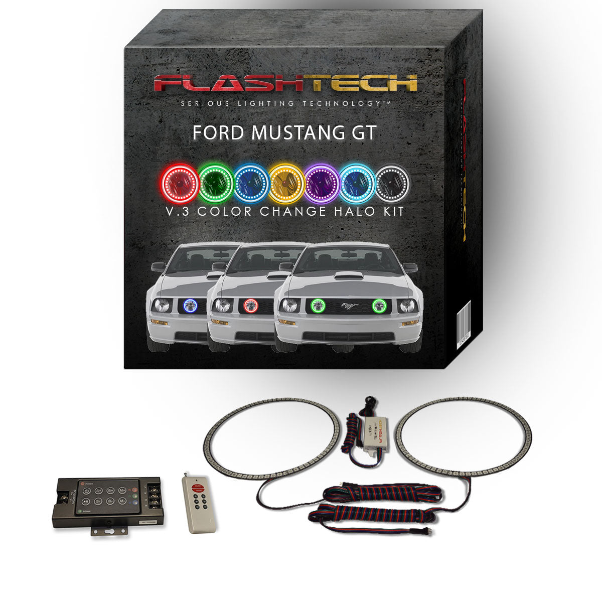 Ford-Mustang-2005, 2006, 2007, 2008, 2009-LED-Halo-Fog Lights-RGB-Bluetooth RF Remote-FO-MUGT0509-V3FBTRF