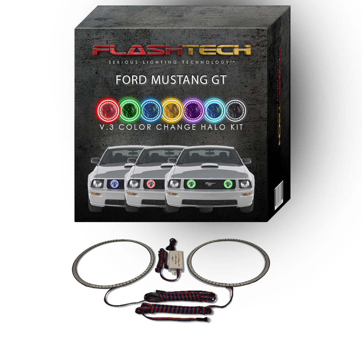 Ford-Mustang-2005, 2006, 2007, 2008, 2009-LED-Halo-Fog Lights-RGB-No Remote-FO-MUGT0509-V3F