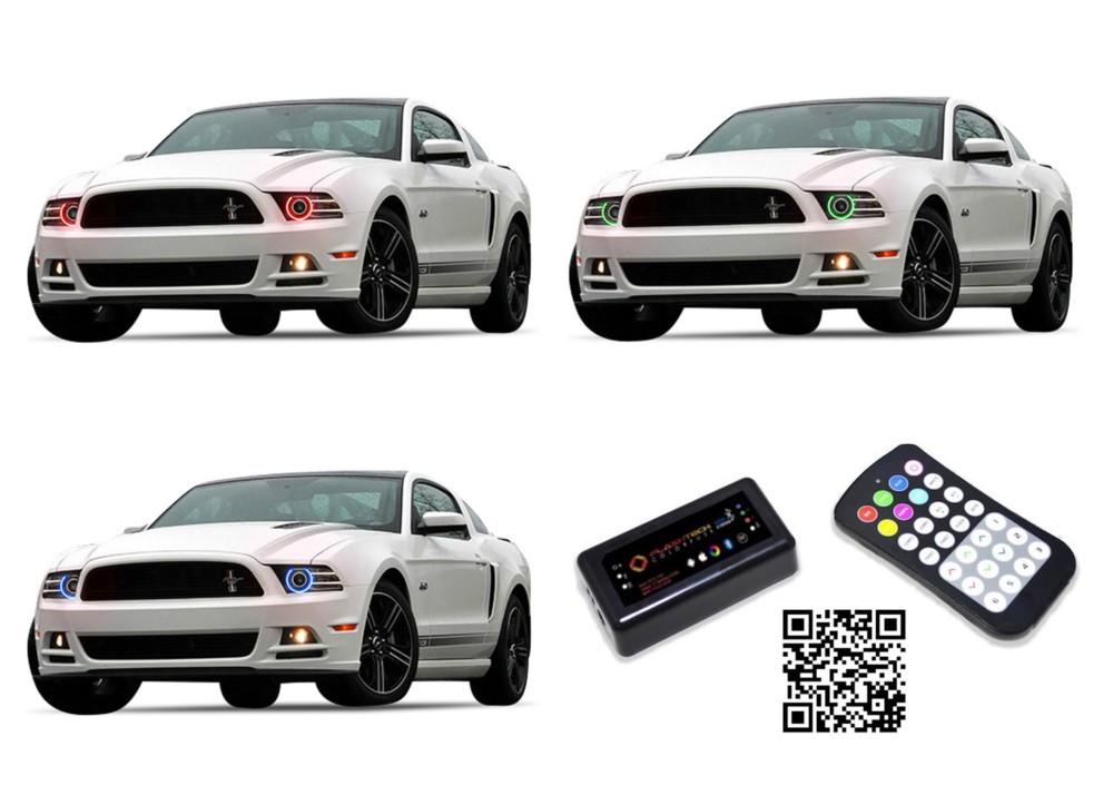 Ford-Mustang-2010, 2011, 2012, 2013, 2014-LED-Halo-Headlights-RGB-Bluetooth RF Remote-FO-MUP1014-V3HBTRF