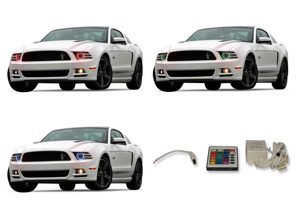 Ford-Mustang-2010, 2011, 2012, 2013, 2014-LED-Halo-Headlights-RGB-IR Remote-FO-MUP1014-V3HIR