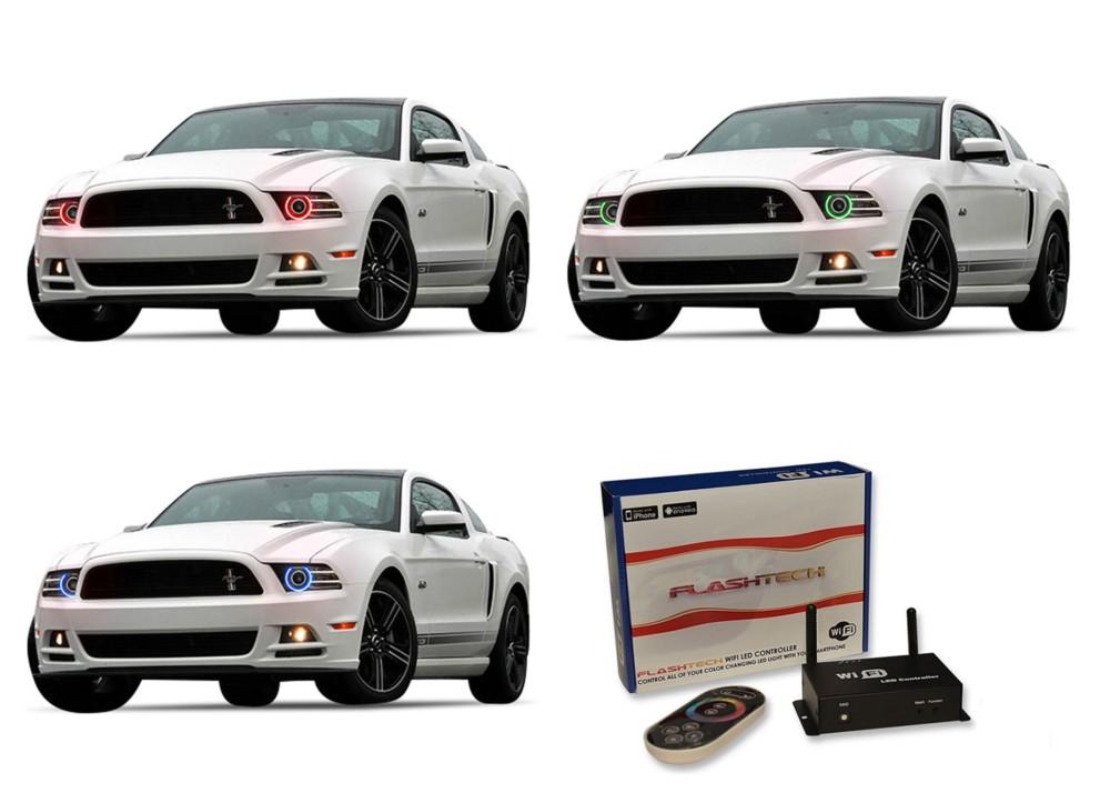 Ford-Mustang-2010, 2011, 2012, 2013, 2014-LED-Halo-Headlights-RGB-WiFi Remote-FO-MUP1014-V3HWI