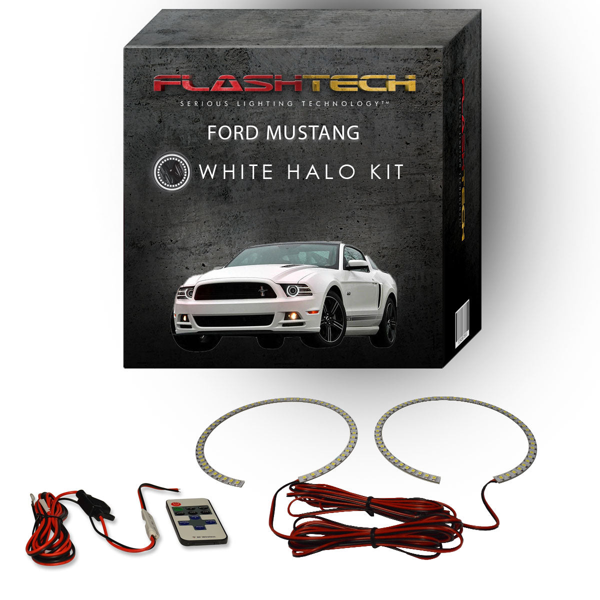 Ford-Mustang-2010, 2011, 2012, 2013, 2014-LED-Halo-Headlights-White-RF Remote White-FO-MUP1014-WHRF