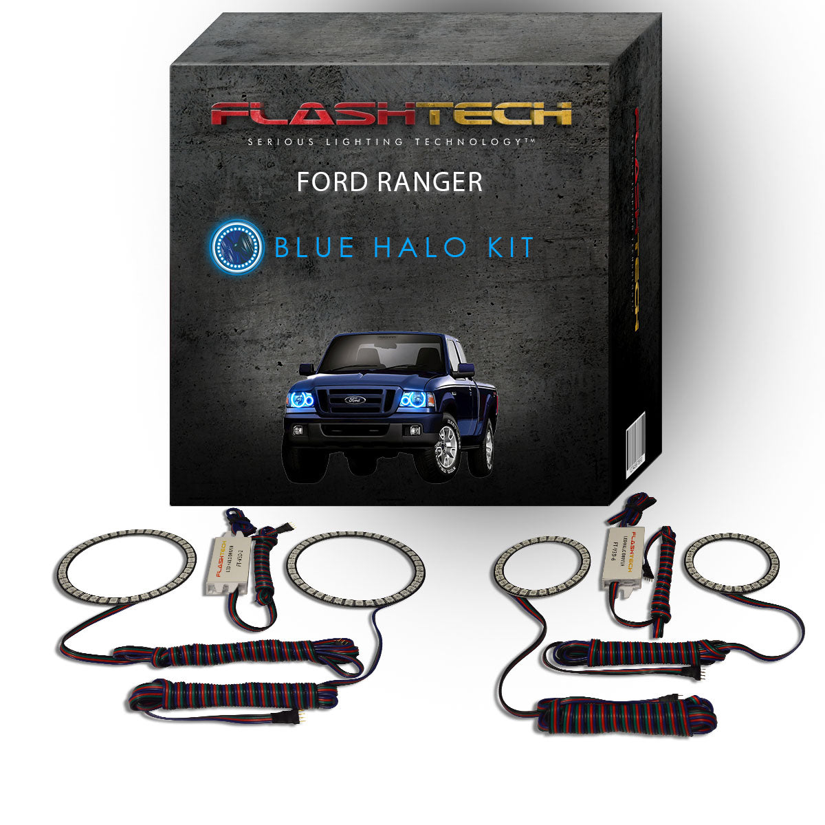 Ford-Ranger-2001, 2003, 2004, 2005, 2006, 2007, 2008, 2009, 2010, 2011-LED-Halo-Headlights-RGB-No Remote-FO-RA0111-V3H