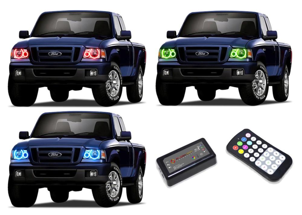 Ford-Ranger-2001, 2003, 2004, 2005, 2006, 2007, 2008, 2009, 2010, 2011-LED-Halo-Headlights-RGB-Colorfuse RF Remote-FO-RA0111-V3HCFRF