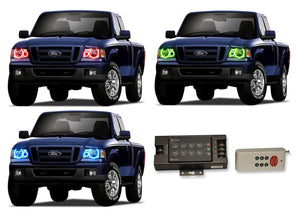 Ford-Ranger-2001, 2003, 2004, 2005, 2006, 2007, 2008, 2009, 2010, 2011-LED-Halo-Headlights-RGB-RF Remote-FO-RA0111-V3HRF
