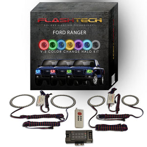 Ford-Ranger-2001, 2003, 2004, 2005, 2006, 2007, 2008, 2009, 2010, 2011-LED-Halo-Headlights-RGB-Bluetooth RF Remote-FO-RA0111-V3HBTRF