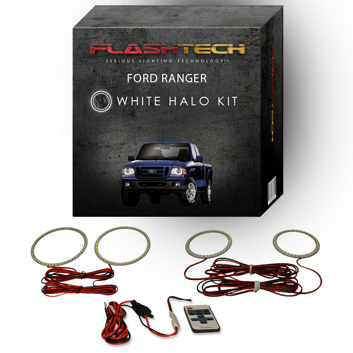 Ford-Ranger-2001, 2003, 2004, 2005, 2006, 2007, 2008, 2009, 2010, 2011-LED-Halo-Headlights-White-RF Remote White-FO-RA0111-WHRF