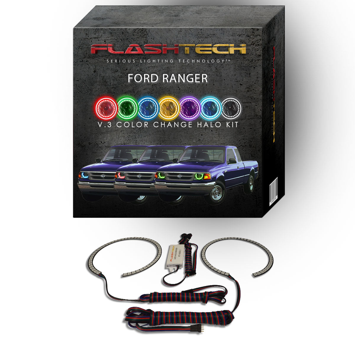 Ford-Ranger-1993, 1994, 1995, 1996, 1997-LED-Halo-Headlights-RGB-No Remote-FO-RA9397-V3H