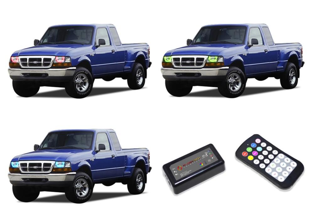 Ford-Ranger-1998, 1999, 2000-LED-Halo-Headlights-RGB-Colorfuse RF Remote-FO-RA9800-V3HCFRF