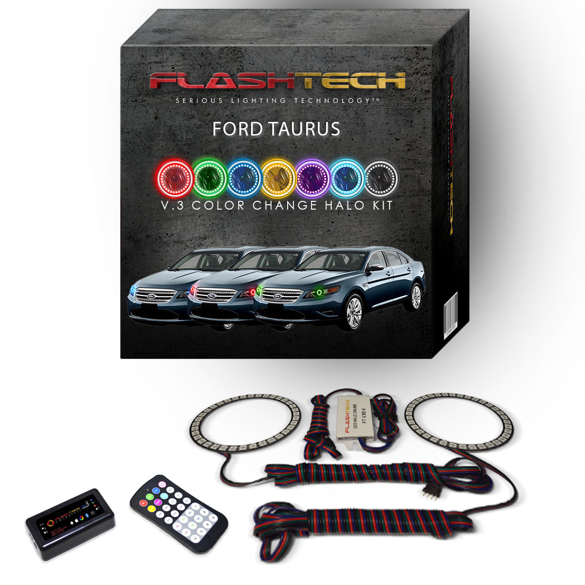 Ford-Taurus-2010, 2011, 2012-LED-Halo-Headlights-RGB-RF Remote-FO-TA1012-V3HRF