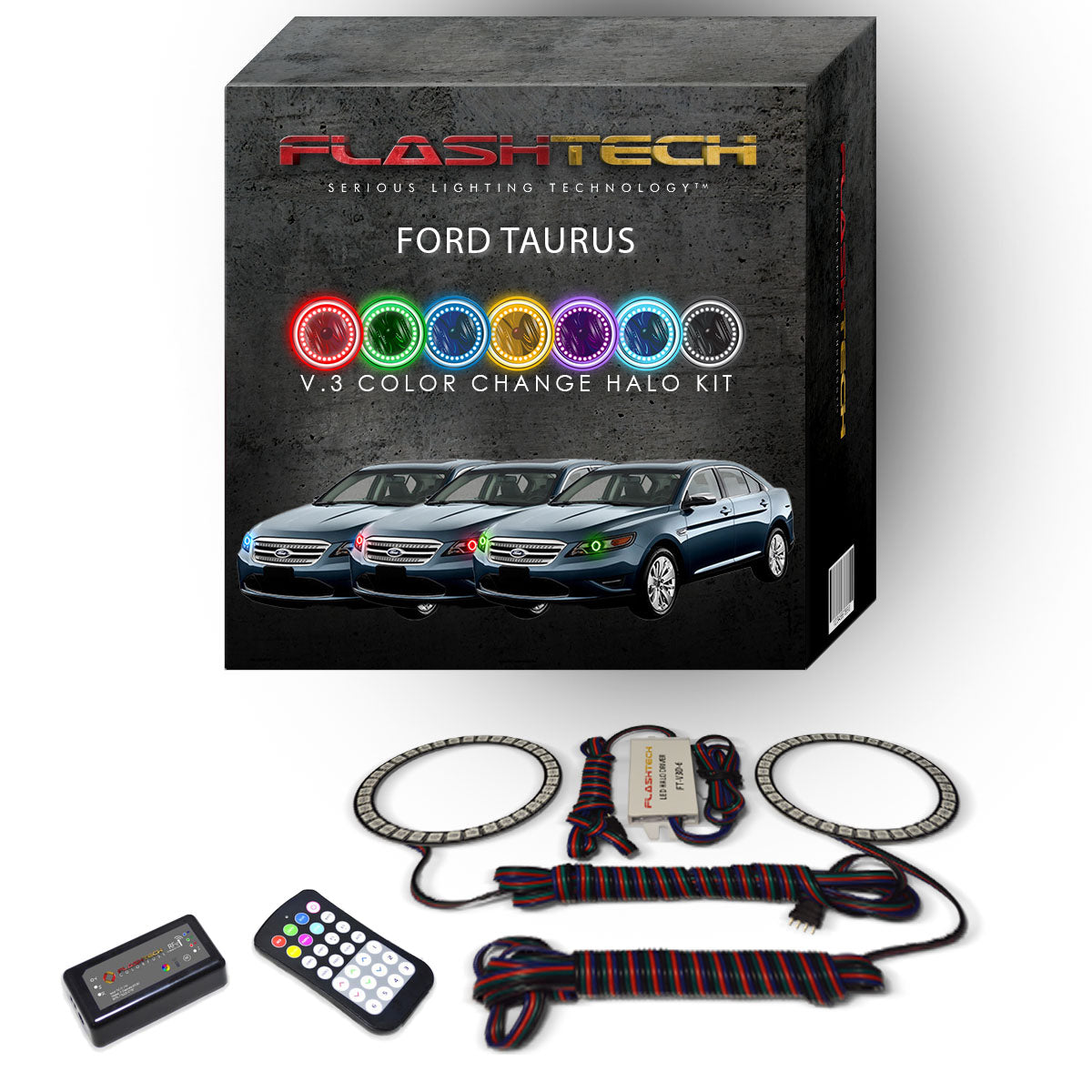 Ford-Taurus-2010, 2011, 2012-LED-Halo-Headlights-RGB-RF Remote-FO-TA1012-V3HRF