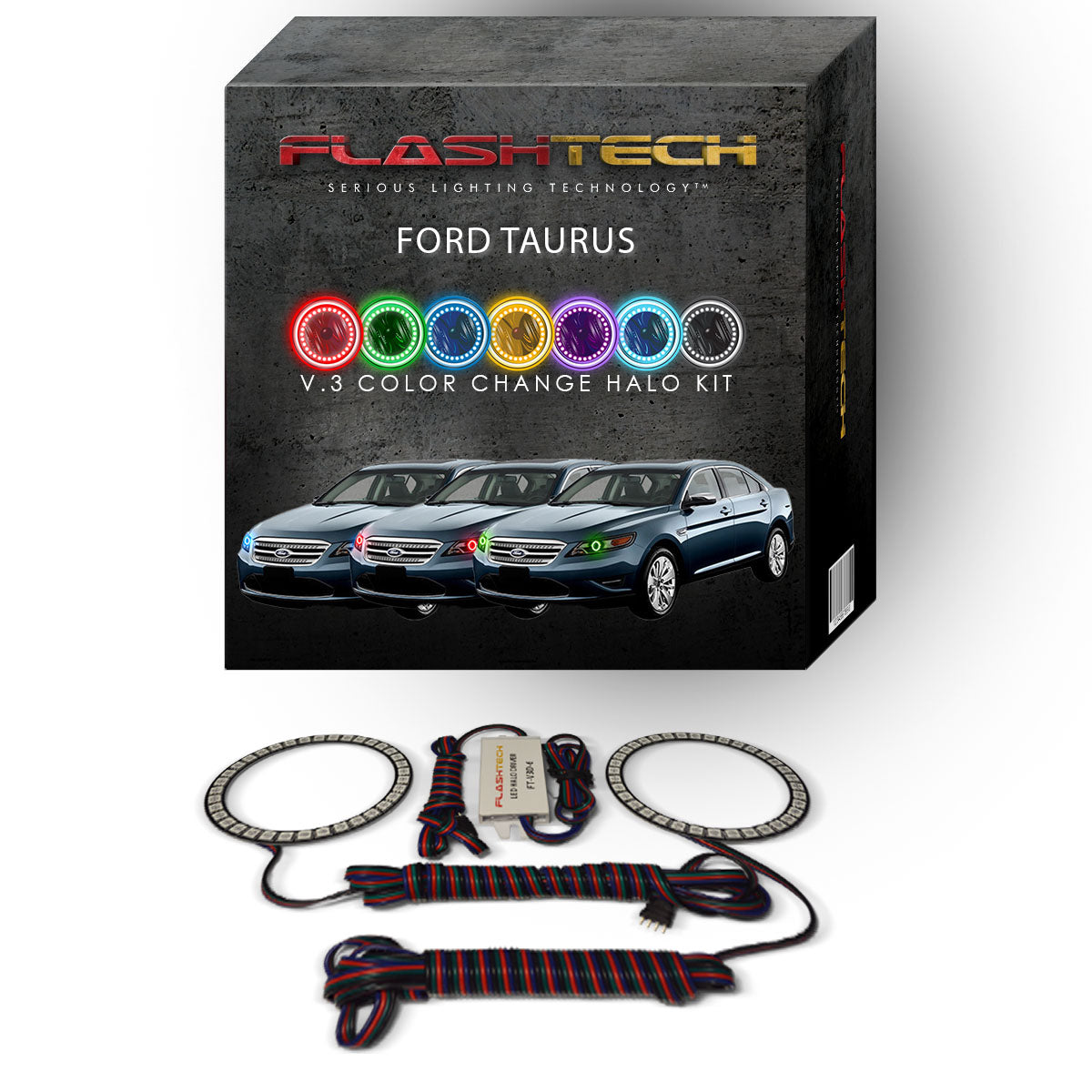 Ford-Taurus-2010, 2011, 2012-LED-Halo-Headlights-RGB-No Remote-FO-TA1012-V3H