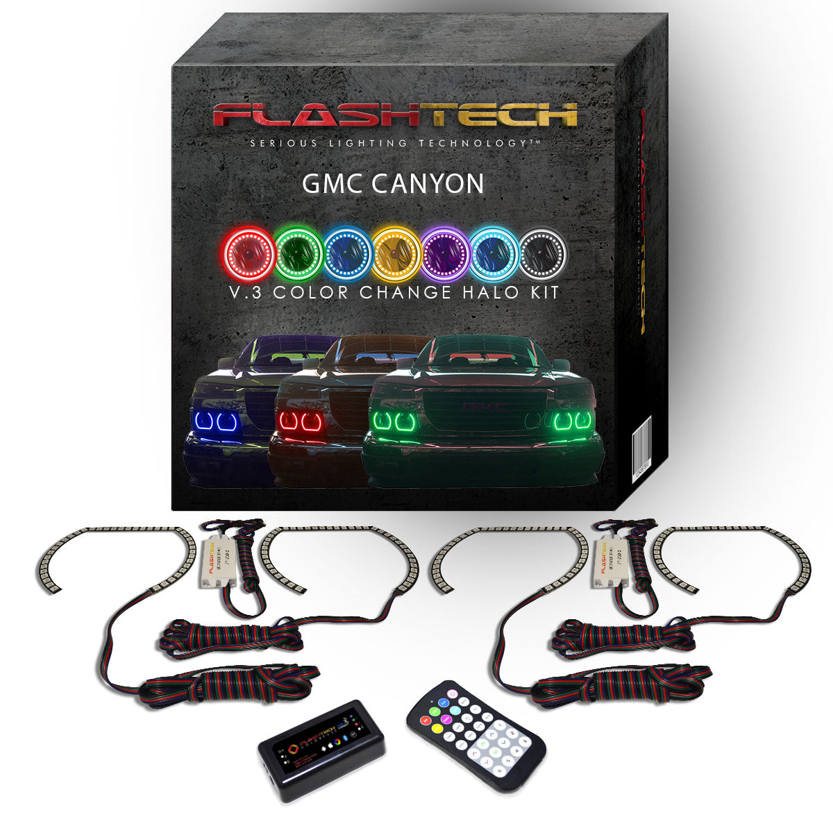 GMC-Canyon-2004, 2005, 2006, 2007, 2008, 2009, 2010, 2011, 2012-LED-Halo-Headlights-RGB-Bluetooth RF Remote-GMC-CN0412-V3HBTRF