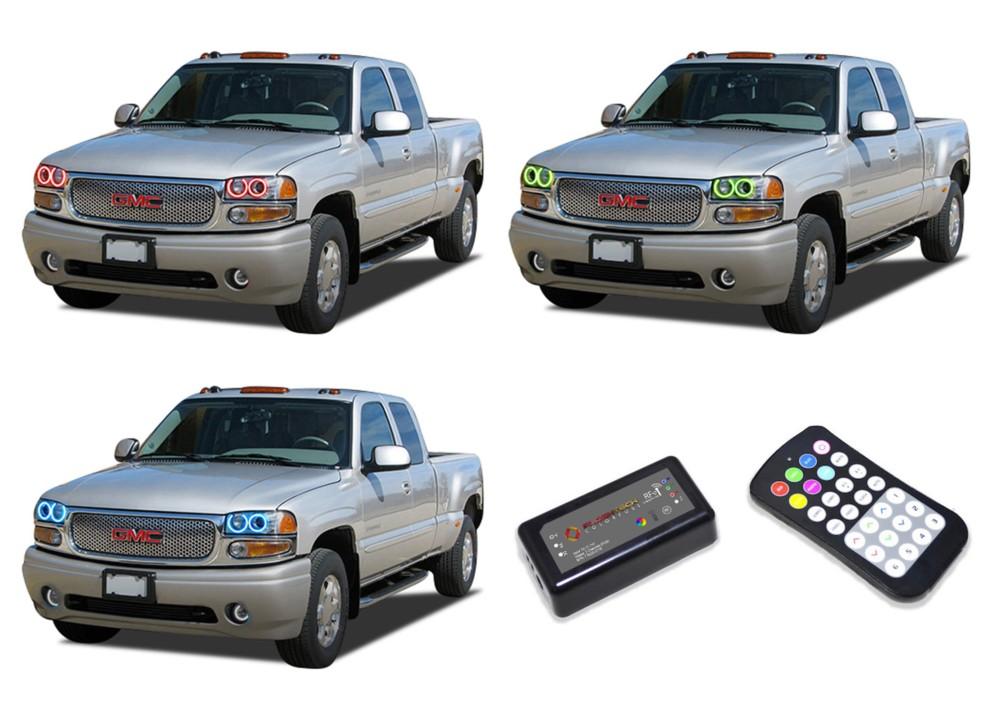 GMC-Sierra 1500-2002, 2003, 2004, 2005, 2006-LED-Halo-Headlights-RGB-Colorfuse RF Remote-GMC-SR0206-V3HCFRF