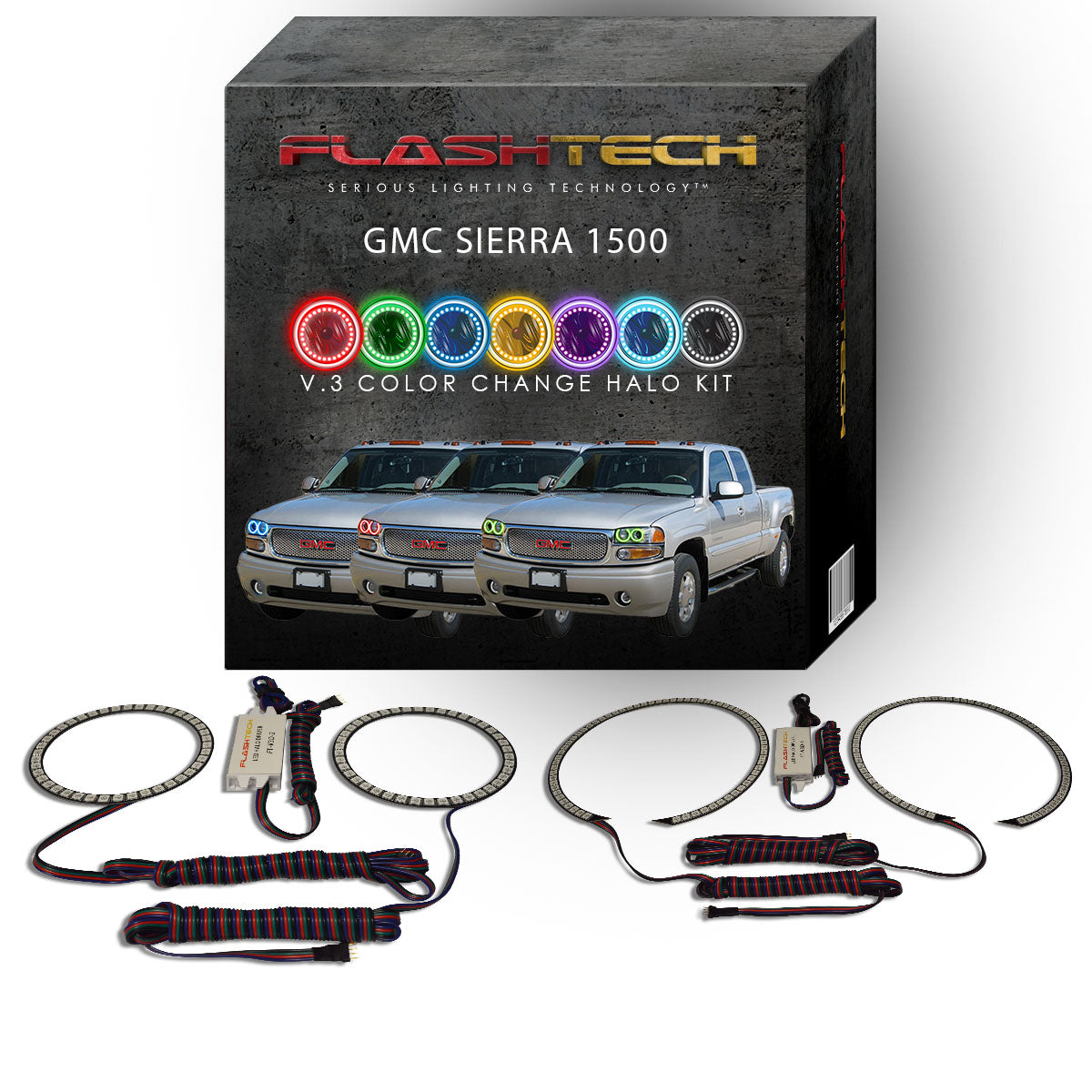 GMC-Sierra 1500-2002, 2003, 2004, 2005, 2006-LED-Halo-Headlights-RGB-No Remote-GMC-SR0206-V3H