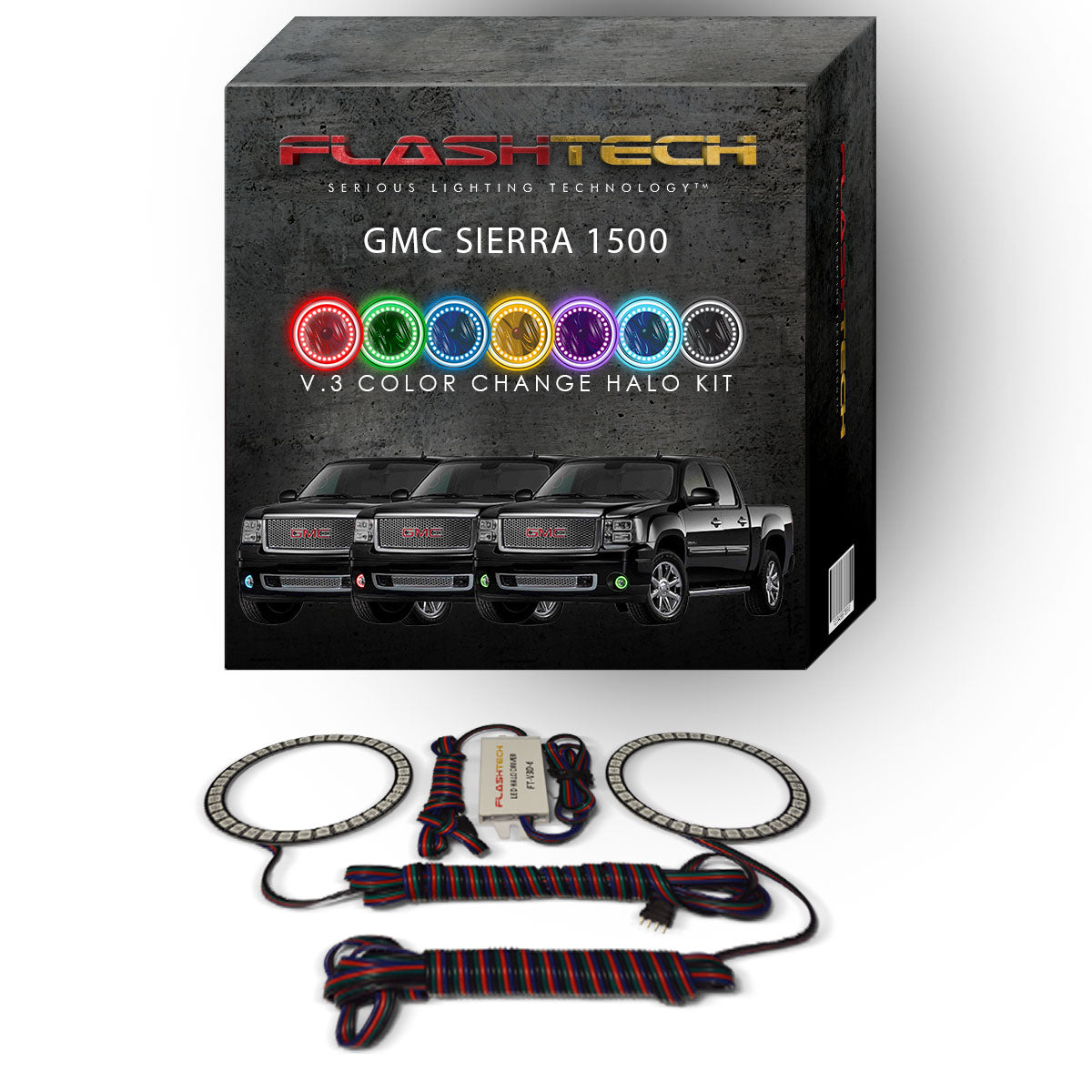 GMC-Sierra 1500-2008, 2009, 2010, 2011, 2012, 2013-LED-Halo-Fog Lights-RGB-No Remote-GMC-SR0713-V3F