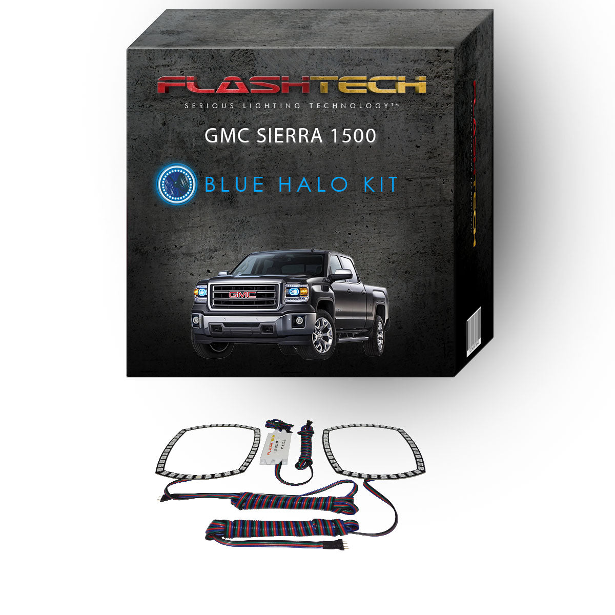 GMC-Sierra 1500-2014, 2015-LED-Halo-Headlights-RGB-No Remote-GMC-SR1416-V3H