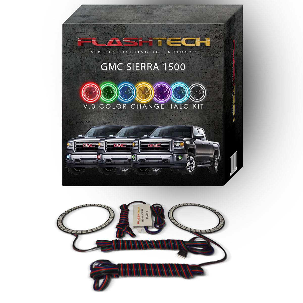 GMC-Sierra 1500-2014, 2015, 2016-LED-Halo-Fog Lights-RGB-No Remote-GMC-SR1416-V3F