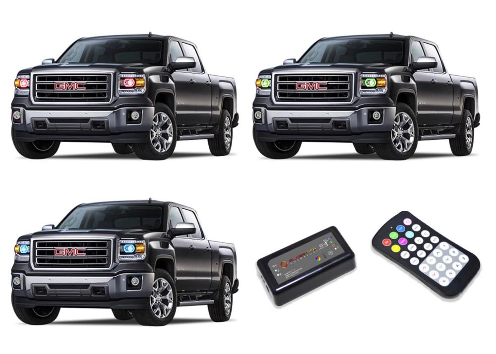 GMC-Sierra 1500-2014, 2015-LED-Halo-Headlights-RGB-Colorfuse RF Remote-GMC-SR1416-V3HCFRF