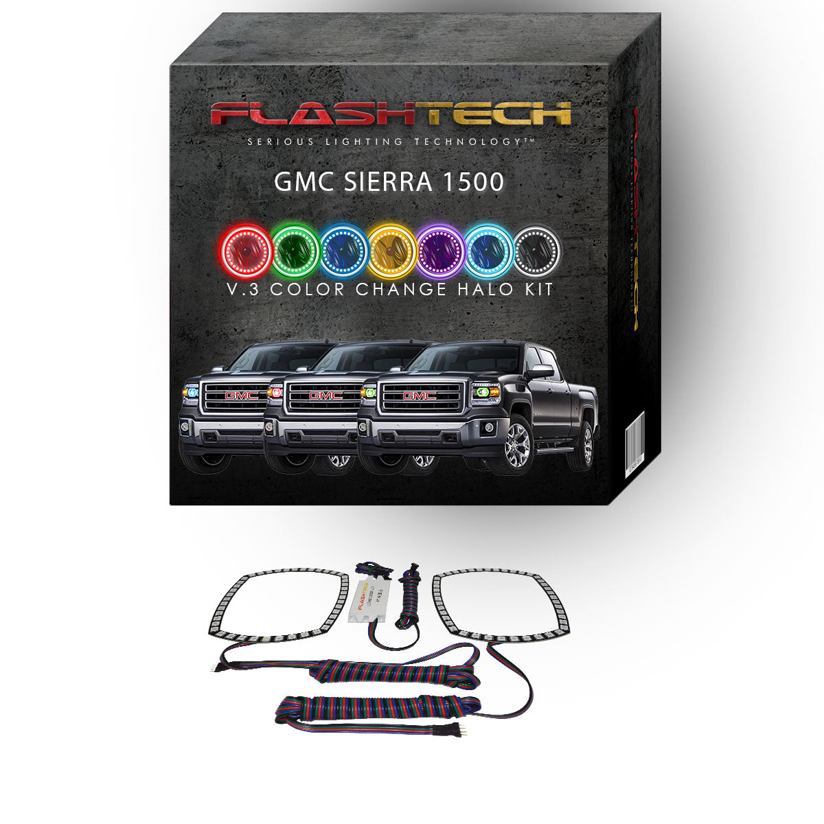 GMC-Sierra 1500-2014, 2015-LED-Halo-Headlights-RGB-No Remote-GMC-SR1416-V3H