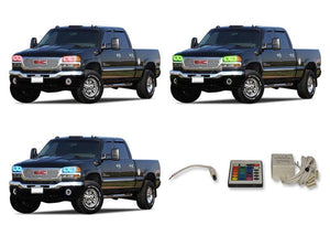 GMC-Sierra 1500-1999, 2000, 2001, 2002, 2003, 2004, 2005, 2006-LED-Halo-Headlights-RGB-IR Remote-GMC-SR9906-V3HIR