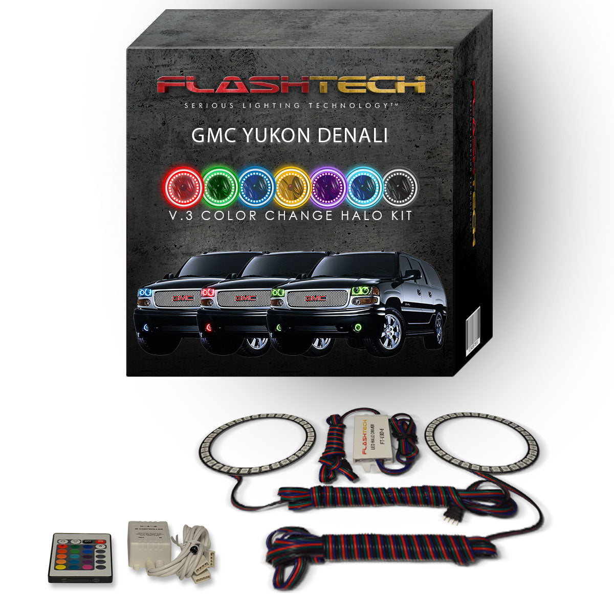 GMC-Yukon-2001, 2002, 2003, 2004, 2005, 2006-LED-Halo-Fog Lights-RGB-Bluetooth RF Remote-GMC-YU0106-V3FBTRF