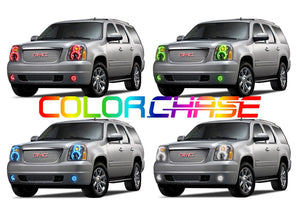 GMC-Yukon-2007, 2008, 2009, 2010, 2011, 2012, 2013-LED-Halo-Headlights and Fog Lights-ColorChase-No Remote-GMC-YU0713-CCHF