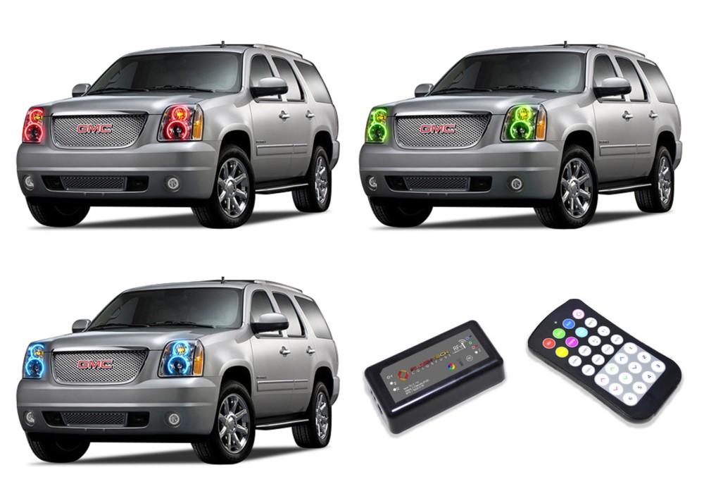 GMC-Yukon-2007, 2008, 2009, 2010, 2011, 2012, 2013-LED-Halo-Headlights-RGB-Colorfuse RF Remote-GMC-YU0713-V3HCFRF
